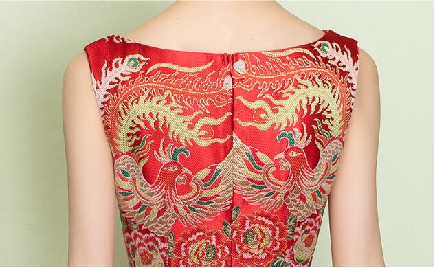 夏天圓領印花復古中式禮服