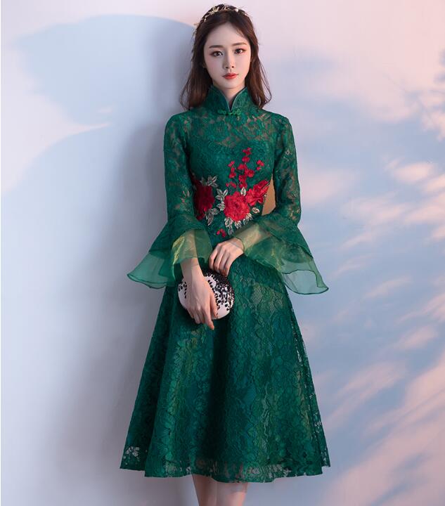 福連文苑盤扣蘇繡印花中式禮服