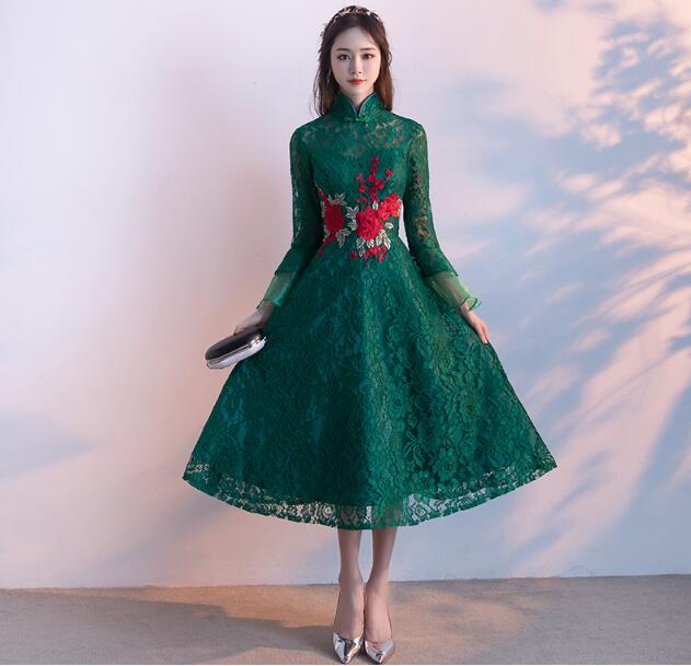 福連文苑盤扣蘇繡印花中式禮服