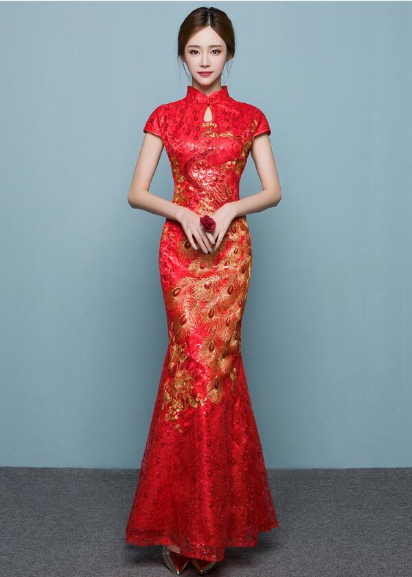 性感魚尾刺繡福連文苑嫁衣中式禮服