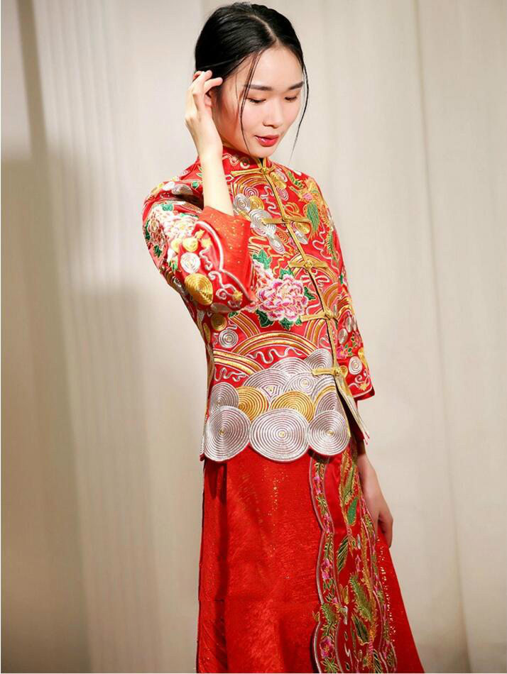 芙蓉彩鳳刺繡福連文苑嫁衣中式禮服