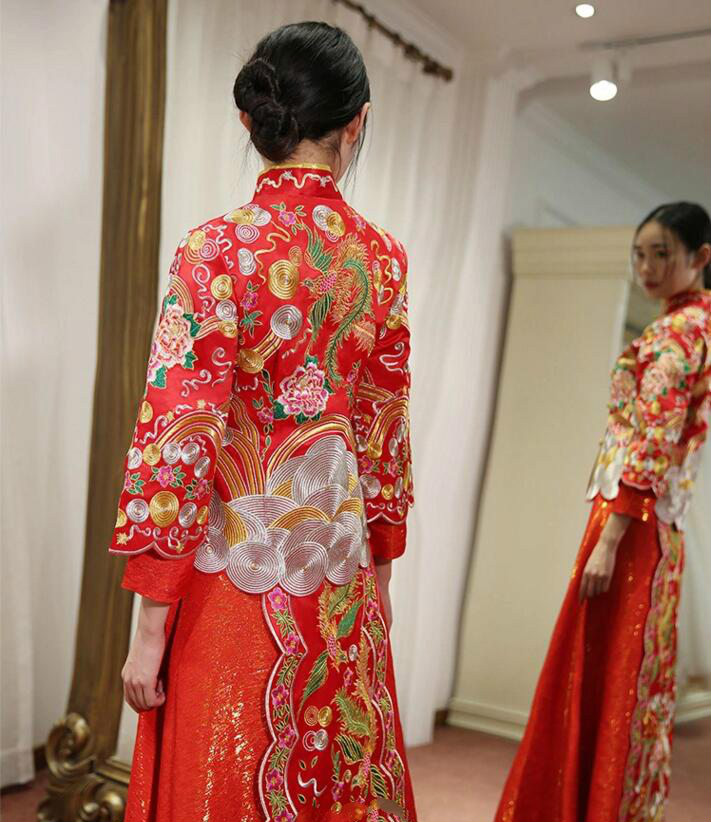 芙蓉彩鳳刺繡福連文苑嫁衣中式禮服