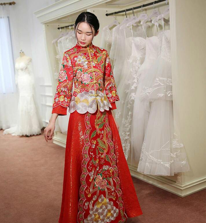 芙蓉彩鳳刺繡福連文苑嫁衣中式禮服