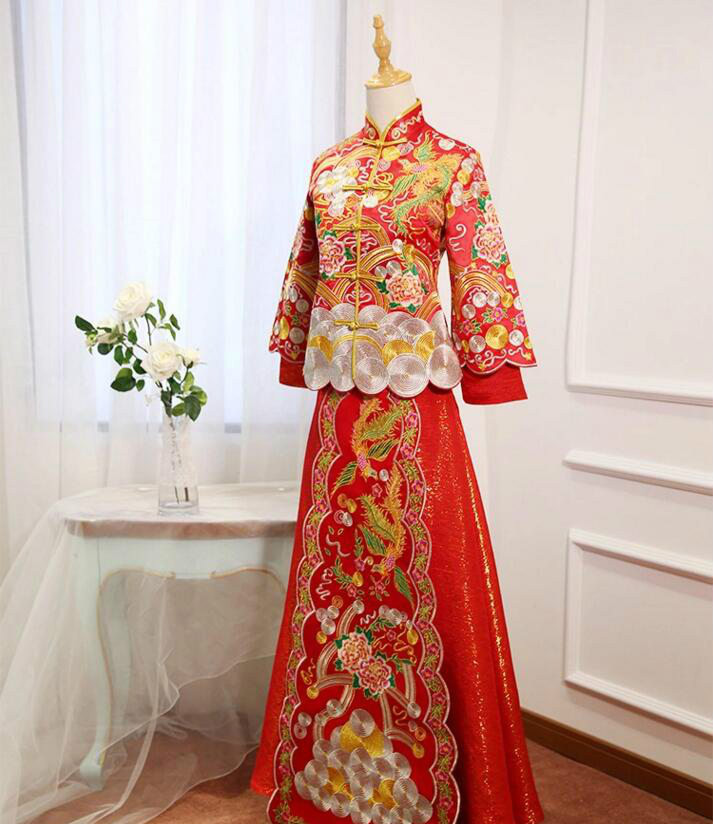 芙蓉彩鳳刺繡福連文苑嫁衣中式禮服