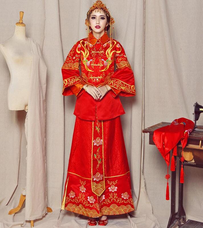 鳳凰于飛刺繡福連文苑嫁衣中式禮服