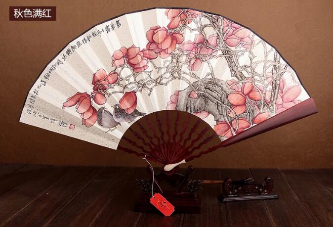 福連文苑紅木手繪折扇圖片