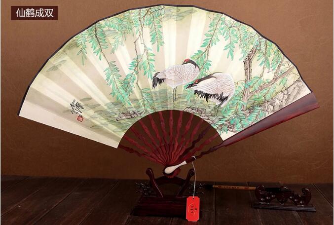 福連文苑紅木手繪折扇圖片