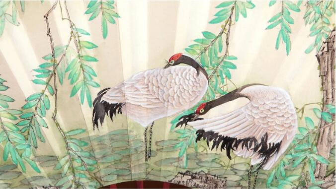 福連文苑紅木手繪折扇圖片