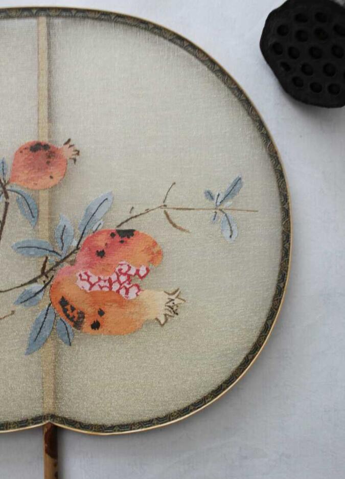 福連文苑湘妃竹柄緙絲宮扇