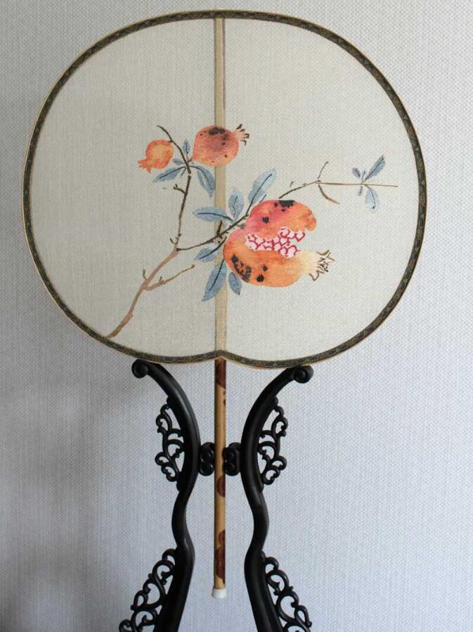 福連文苑湘妃竹柄緙絲宮扇