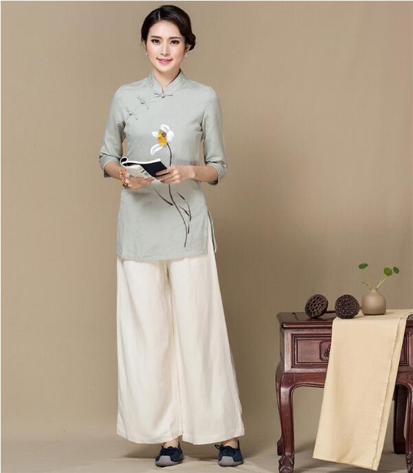 棉麻長(zhǎng)袖旗袍女士唐裝