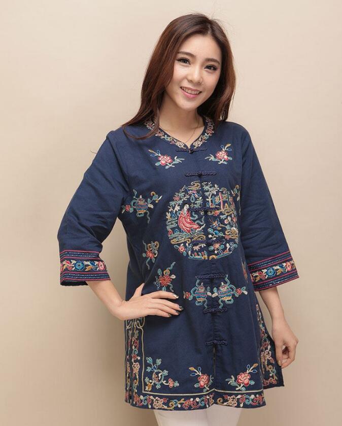 福連文苑棉麻刺繡女士唐裝