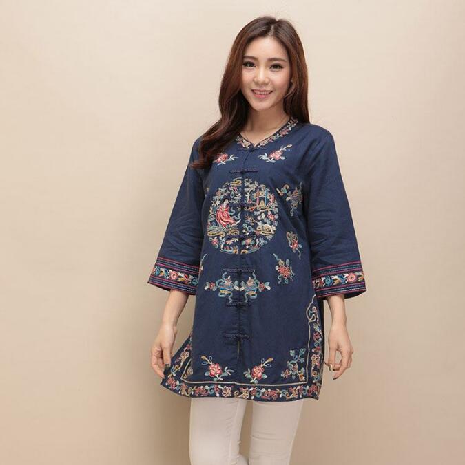 福連文苑棉麻刺繡女士唐裝