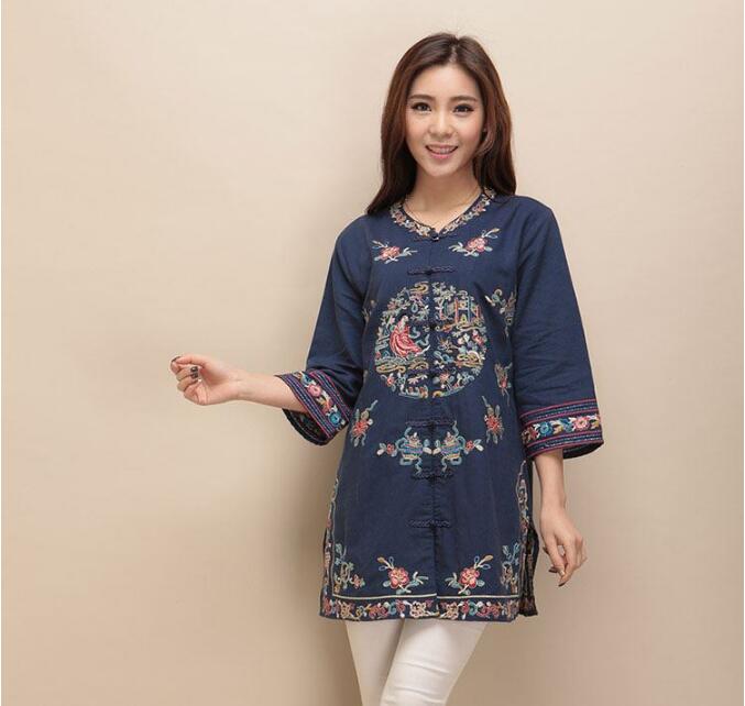 福連文苑棉麻刺繡女士唐裝