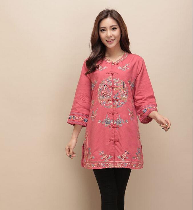 福連文苑棉麻刺繡女士唐裝