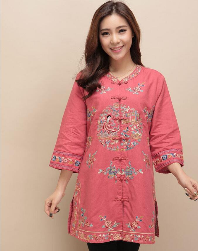 福連文苑棉麻刺繡女士唐裝