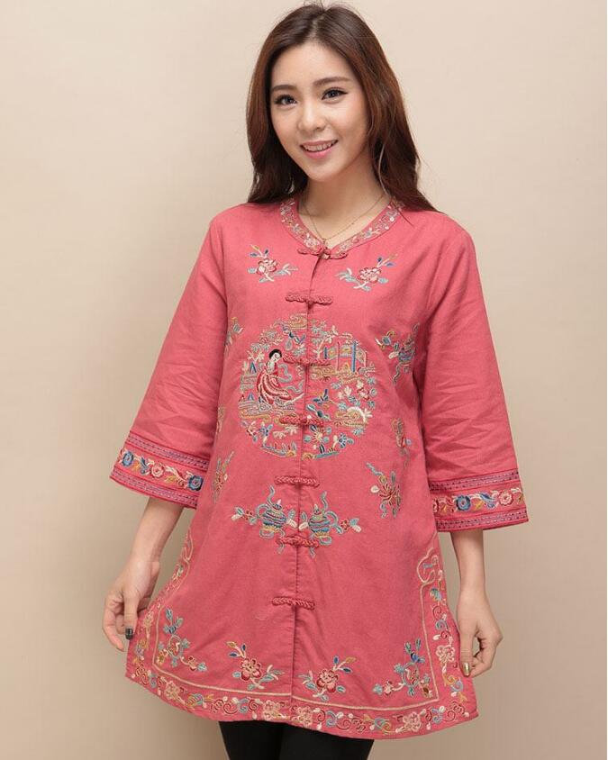 福連文苑棉麻刺繡女士唐裝