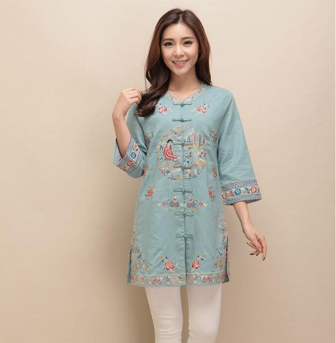 福連文苑棉麻刺繡女士唐裝