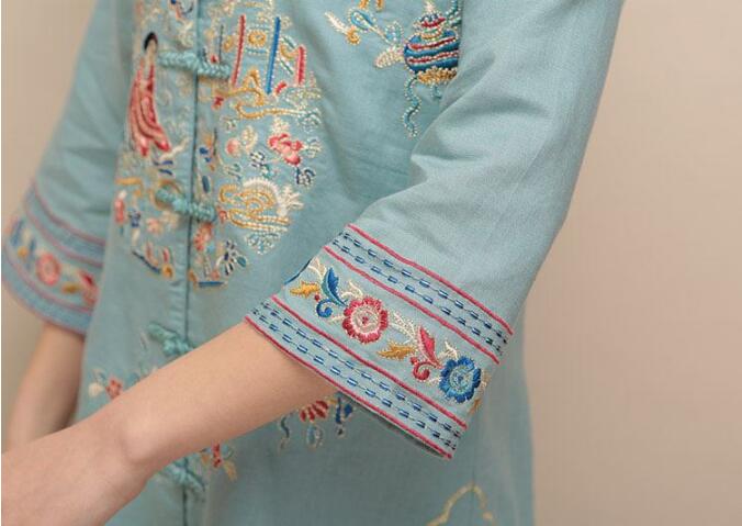 福連文苑棉麻刺繡女士唐裝