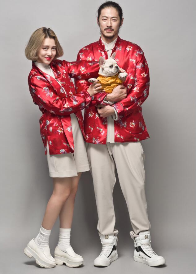 福連文苑麒麟印花盤扣唐裝圖片