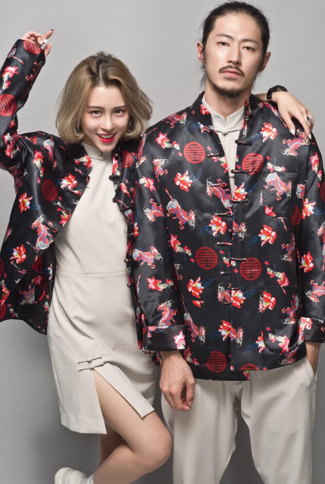 福連文苑麒麟印花盤扣唐裝圖片