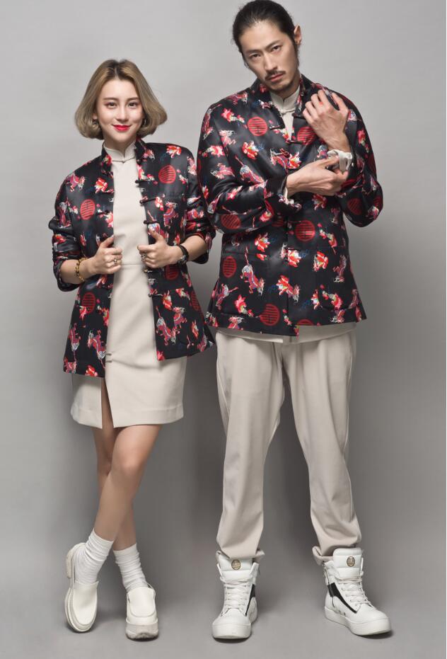 福連文苑麒麟印花盤扣唐裝圖片