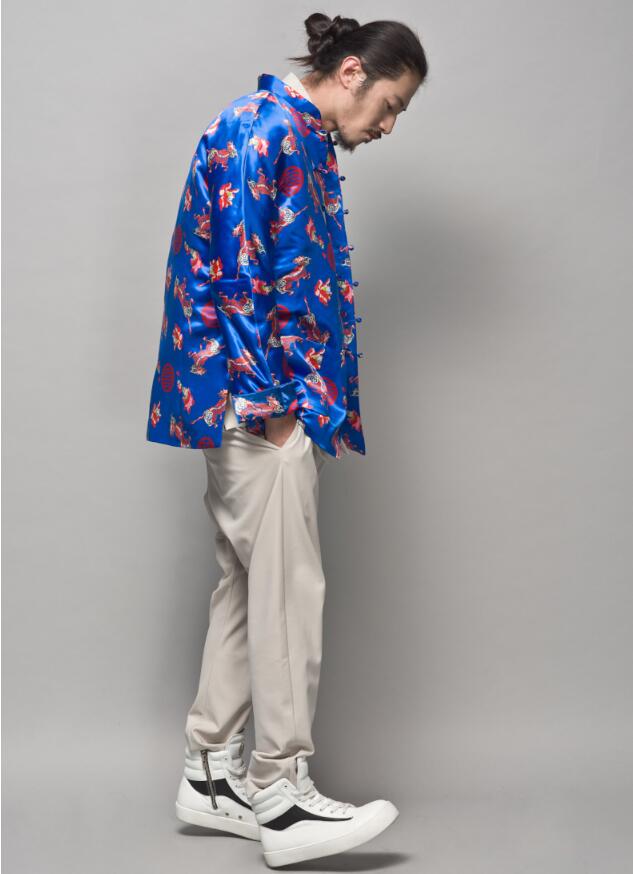 福連文苑麒麟印花盤扣唐裝圖片