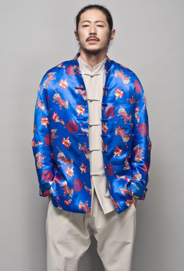 福連文苑麒麟印花盤扣唐裝圖片