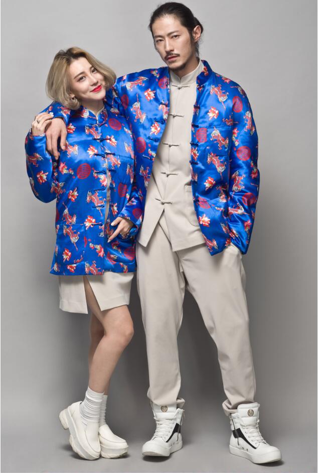 福連文苑麒麟印花盤扣唐裝圖片