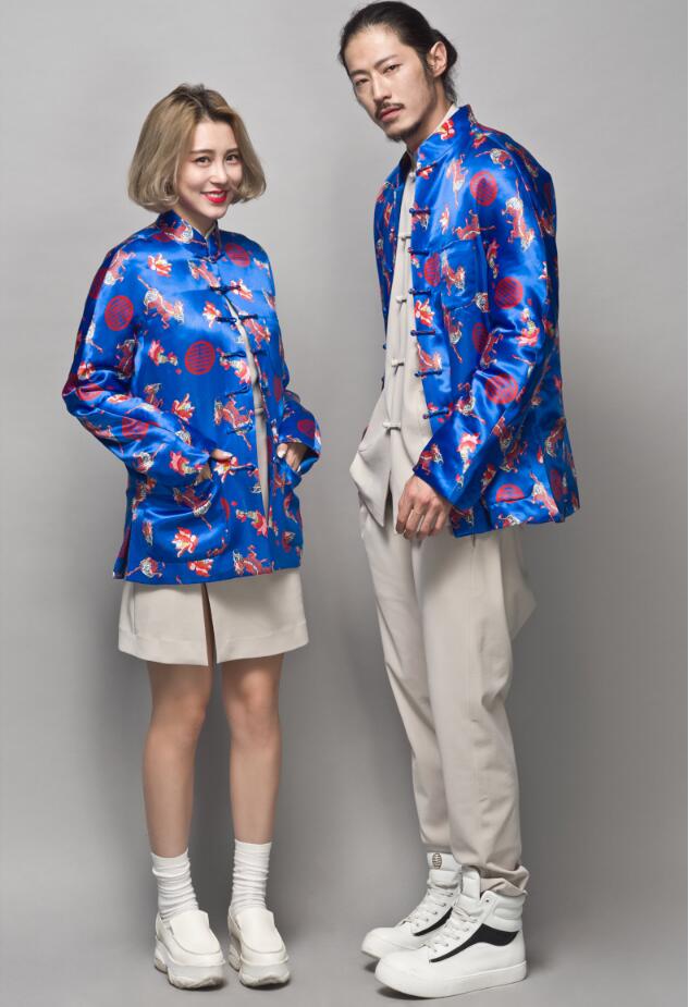 福連文苑麒麟印花盤扣唐裝圖片