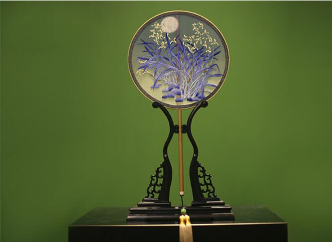 福連文苑蘇繡真絲扇