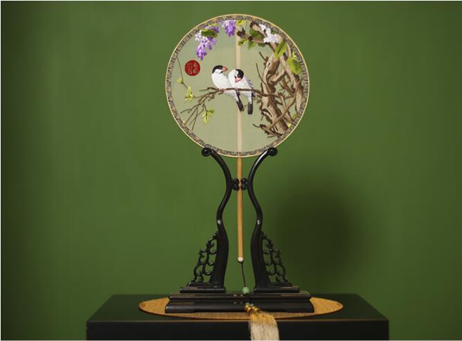 福連文苑蘇繡真絲扇