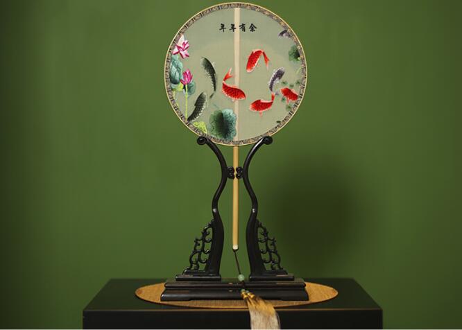 福連文苑蘇繡真絲扇