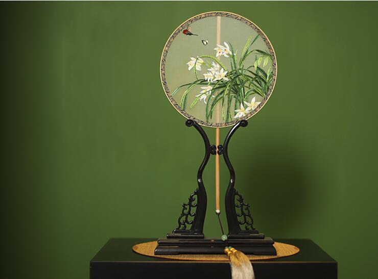 福連文苑刺繡真絲宮扇