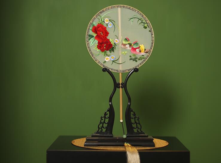 福連文苑刺繡真絲宮扇