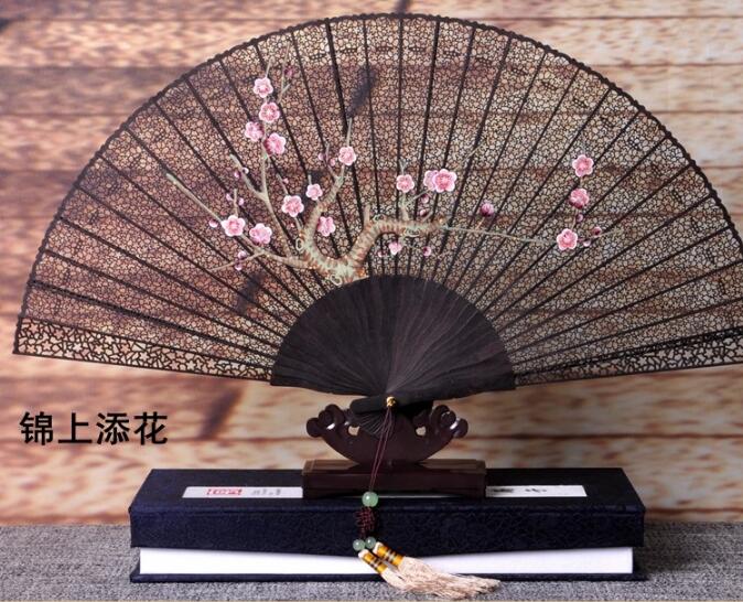 福連文苑烏木扇雕刻拉花折扇