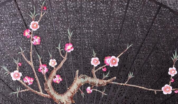 福連文苑烏木扇雕刻拉花折扇