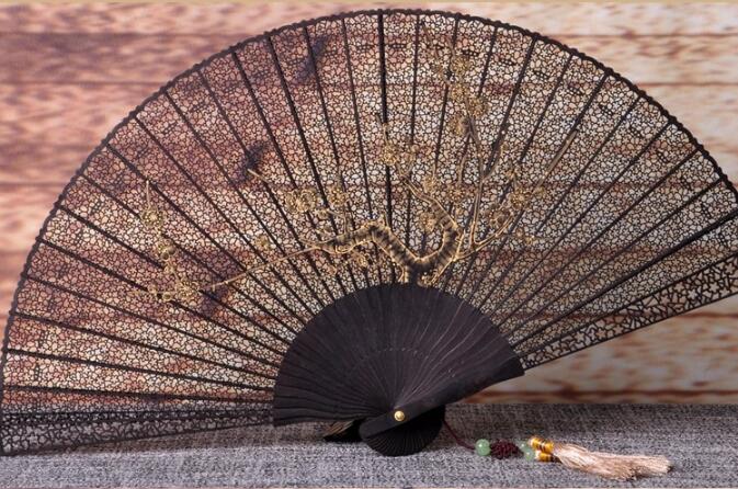 福連文苑烏木扇雕刻拉花折扇