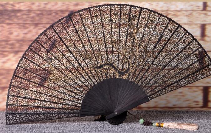 福連文苑烏木扇雕刻拉花折扇