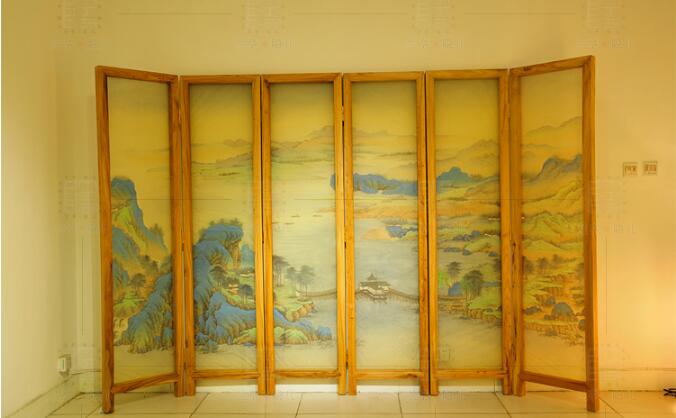 新中式山水花鳥(niǎo)絹布折疊屏風(fēng)