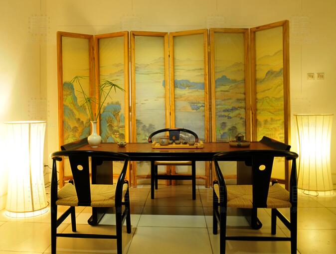 新中式山水花鳥(niǎo)絹布折疊屏風(fēng)