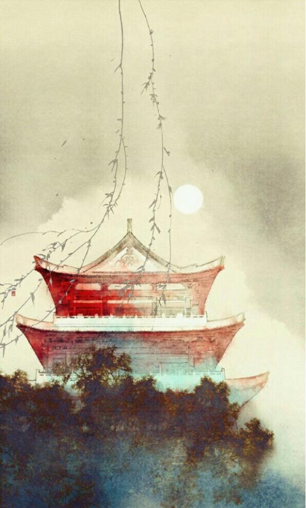 繪本中的亭臺(tái)樓閣古風(fēng)插畫圖片