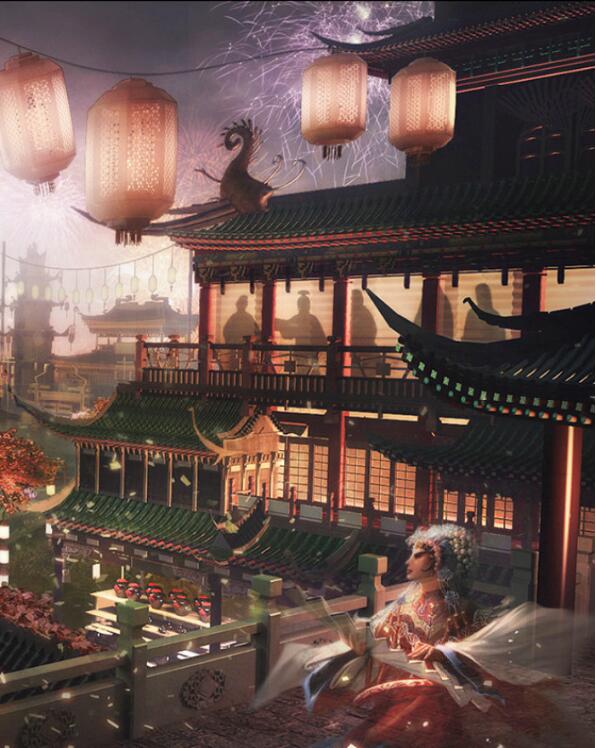 繪本中的亭臺(tái)樓閣古風(fēng)插畫圖片