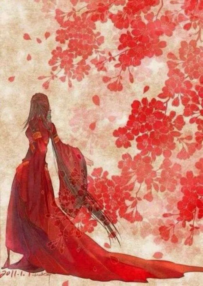 古風圖片，紅衣女子的背影古風大圖