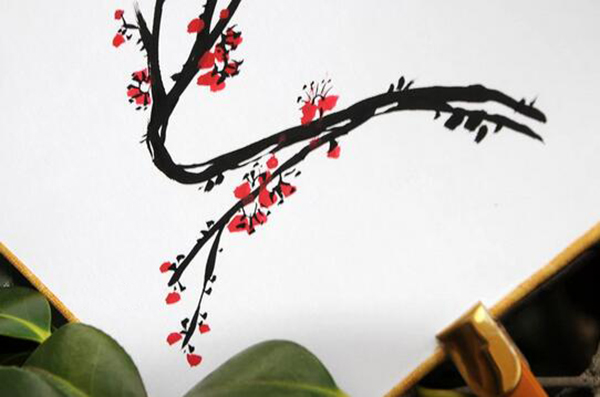 漢文化漢服周邊配飾國(guó)畫(huà)梅花絹面團(tuán)扇