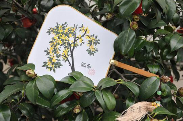 漢文化漢服配飾國畫桂花絹面團(tuán)扇