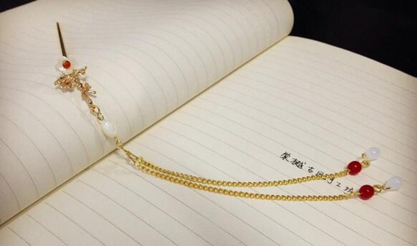 銅鍍金樹枝貝殼花古典福連文苑流蘇簡約簪