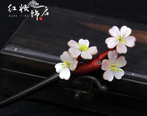 漢服頭飾古典古風黑檀木玉簪花發(fā)簪