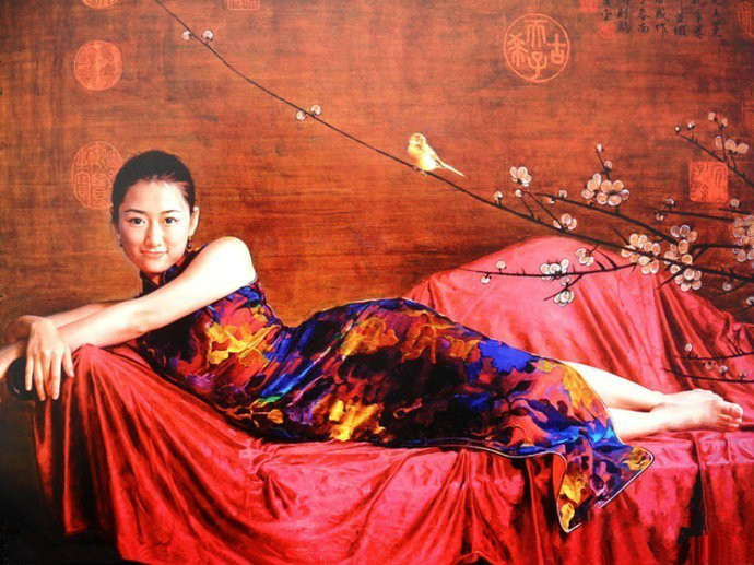 風(fēng)情萬種的油畫旗袍女子！