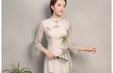 竹軒淡雅旗袍，中袖改良奧黛風(fēng)旗袍裙